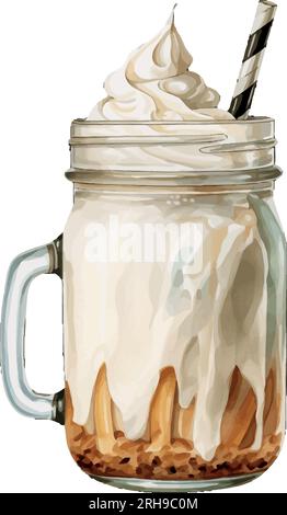 watercolor vanilla milkshake in mason vector Stock Vector
