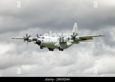 Lockheed WC-130 Hercules Hurricane Hunter  of the USAF Weather Reconnaissance Squadron arrives at RAF Fairford for the RIAT Stock Photo