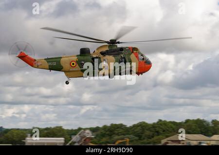 Historic Helicopters Westland Sea King Search and Rescue Helicopter RS02  departs RAF Fairford in Southern England after participating in the RIAT Stock Photo