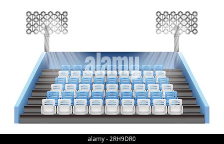 Realistic stadium tribune composition with isolated front view of arena sector with rows of empty seats vector illustration Stock Vector