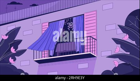 Curtains blowing in wind from opened window chill lo fi background Stock Vector