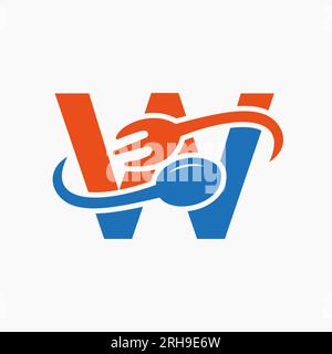 Letter W Restaurant Logo Combined with Fork and Spoon Icon Stock Vector