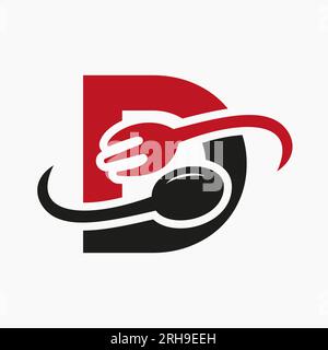 Letter D Restaurant Logo Combined with Fork and Spoon Icon Stock Vector
