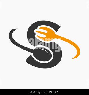 Letter S Restaurant Logo Combined with Fork and Spoon Icon Stock Vector