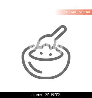 Cereal or rice bowl with spoon icon. Breakfast outline vector. Stock Vector