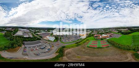 Aerial panoramic view of Livingston town centre, Livingston, West Lothian, Scotland. Stock Photo