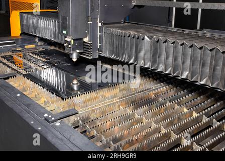 The metal laser cutting machine uses metal processing as quickly as possible, with a minimum percentage of rejects. Stock Photo