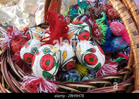 Composition of decorative Easter eggs painted in the Ukrainian style Stock Photo