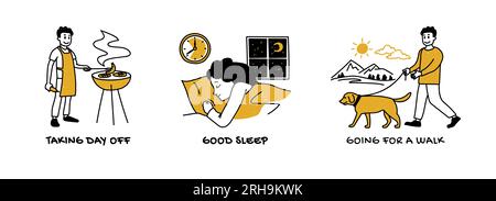 Work life balance concept. Vector of a young man and a woman enjoying day off Stock Vector