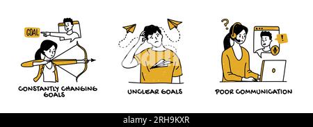 Pitfalls and problems in organization of productive workflow, business concept illustration. Stock Vector