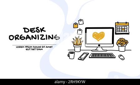 Vector of an organized desk, work place from home Stock Vector