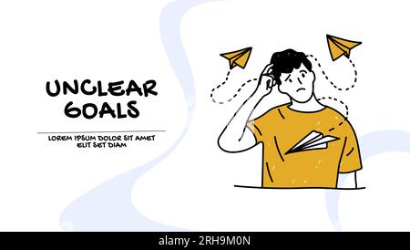 Vector of a puzzled young man thinking about the confusing tasks at hand Stock Vector