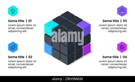 Infographic template with icons and 4 options or steps. Isometric cube. Can be used for workflow layout, diagram, banner, webdesign. Vector illustrati Stock Vector