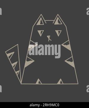 drawing of a triangular cat with triangular patterns Stock Photo