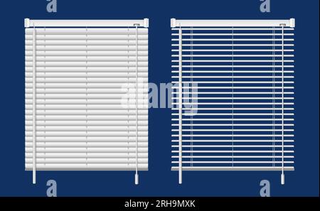 Realistic window blinds set with isolated front views of drawn and half open hanging white blinds vector illustration Stock Vector