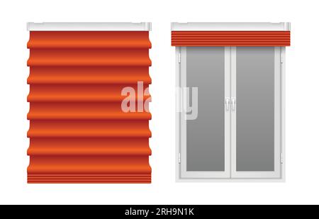 Window blinds realistic set with house interior symbols isolated vector illustration Stock Vector