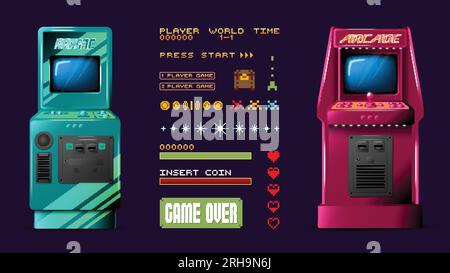 Arcade game realistic poster set with videogame leisure symbols ...