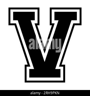 V letter college sports jersey font on white background. Isolated illustration. Stock Photo