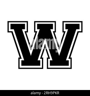 W letter college sports jersey font on white background. Isolated illustration. Stock Photo