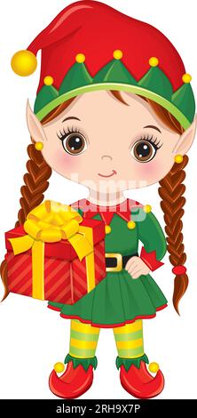 Vector Cartoon image of Cute Little Elf Girl Stock Vector