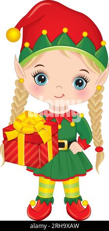 Vector Cartoon image of Cute Little Elf Girl Stock Vector