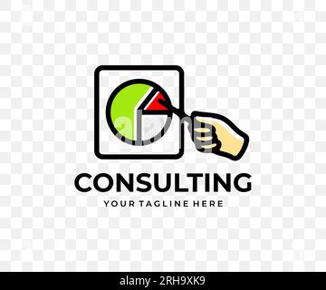Consulting or analytics hand shows graphs and charts, colored graphic design. Financial, business, stats, infographic, marketing and strategy, vector Stock Vector
