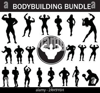 Bodybuilding Silhouette Bundle | Collection of Bodybuilding Players with Logo design Stock Vector