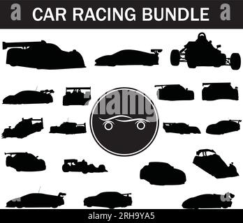 Car racing Silhouette Bundle | Collection of Car racing with Logo Stock Vector