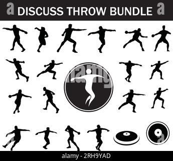 Discuss Throw Silhouette Bundle | Collection of Discuss Throw Players with Logo and Discuss Throw Equipment Stock Vector