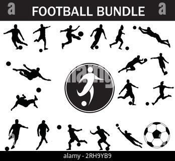 Football Silhouette Bundle | Collection of Football Players with Logo and Football Equipment Stock Vector