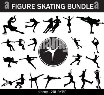 Figure Skating Silhouette Bundle | Collection of Figure Skating Players with Logo Stock Vector