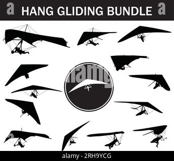 Hang gliding Silhouette Bundle | Collection of Hang gliding Players with Logo Stock Vector