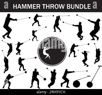Hammer Throw Silhouette Bundle | Collection of Hammer Throw Players with Logo and Hammer Throw Equipment Stock Vector