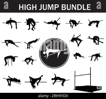 High Jump Silhouette Bundle | Collection of High Jump Players with Logo and High Jump Equipment Stock Vector