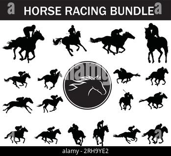Horse Racing Silhouette Bundle | Collection of Horse Racing Players with Logo Stock Vector