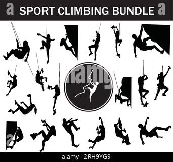 Sport Climbing Silhouette Bundle | Collection of Sport Climbing Players with Logo Stock Vector