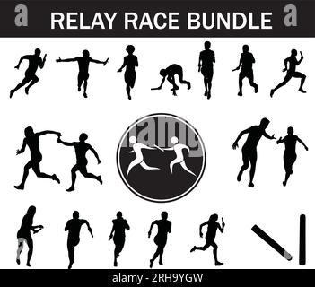 Relay Race Silhouette Bundle | Collection of Relay Race Players with Logo and Relay Race Equipment Stock Vector