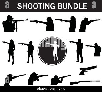 Shooting Silhouette Bundle | Collection of Shooting Players with Logo and Shooting Equipment Stock Vector