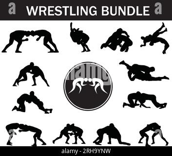 Wrestling Silhouette Bundle | Collection of Wrestling Players with Logo Stock Vector