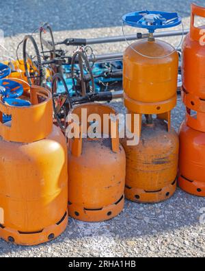 Propane Butane Lpg Gas Bottles Cylinders for Coking Camping Stock Photo