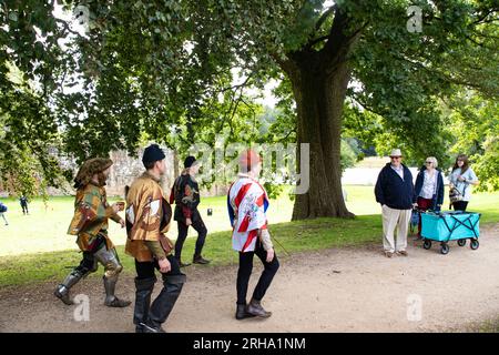 Kenilworth England July 29 2023 The  knights  of  Kenilworth castle  joust  tournament  meet the  public as they  enter before the  tournament having Stock Photo