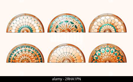 Stained Church glass semicircle windows. Gradient color frames. Stock Vector