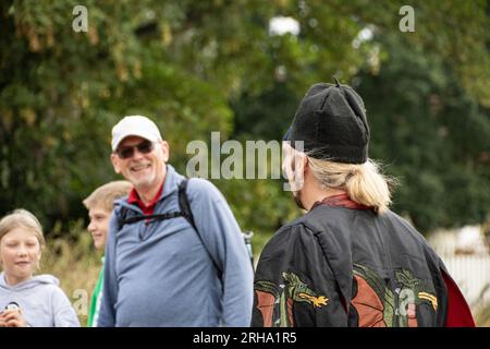 Kenilworth England July 29 2023 The  knights  of  Kenilworth castle  joust  tournament  meet the  public as they  enter before the  tournament having Stock Photo