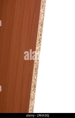 veneered chipboard or particleboard isolated, material commonly used in furniture manufacturing and interior design, made from wood particles, chips Stock Photo
