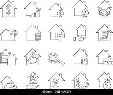 Real Estate Investment Icons Set. House, Building, Property. Editable Stroke. Simple Icons Vector Collection Stock Vector