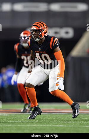 Cincinnati Bengals safety Larry Brooks (40) walks off the field after an  NFL preseason football game against the Atlanta Falcons, Friday, Aug. 18,  2023, in Atlanta. The Cincinnati Bengals and the Atlanta