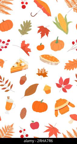 autumn design elements seamless pattern mobile phone wallpaper illustration Stock Vector