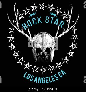 vector illustration of a skull with viking helmet surrounded by small skulls on black background. Head drawing for t-shirts or posters. Stock Vector