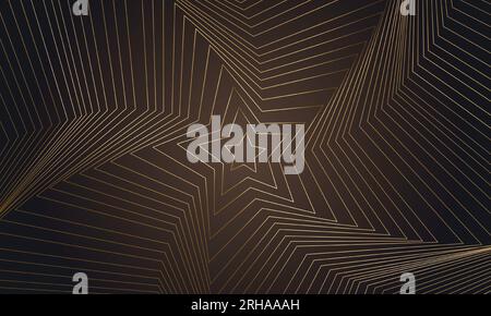 Abstract luxury golden star shapes from lines on brown background. Vector 3d illustration. Stock Vector