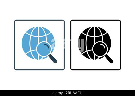 Global search icon. Icon related to Search Engine Optimization. suitable for web site design, app, user interfaces. solid icon style. Simple vector de Stock Vector